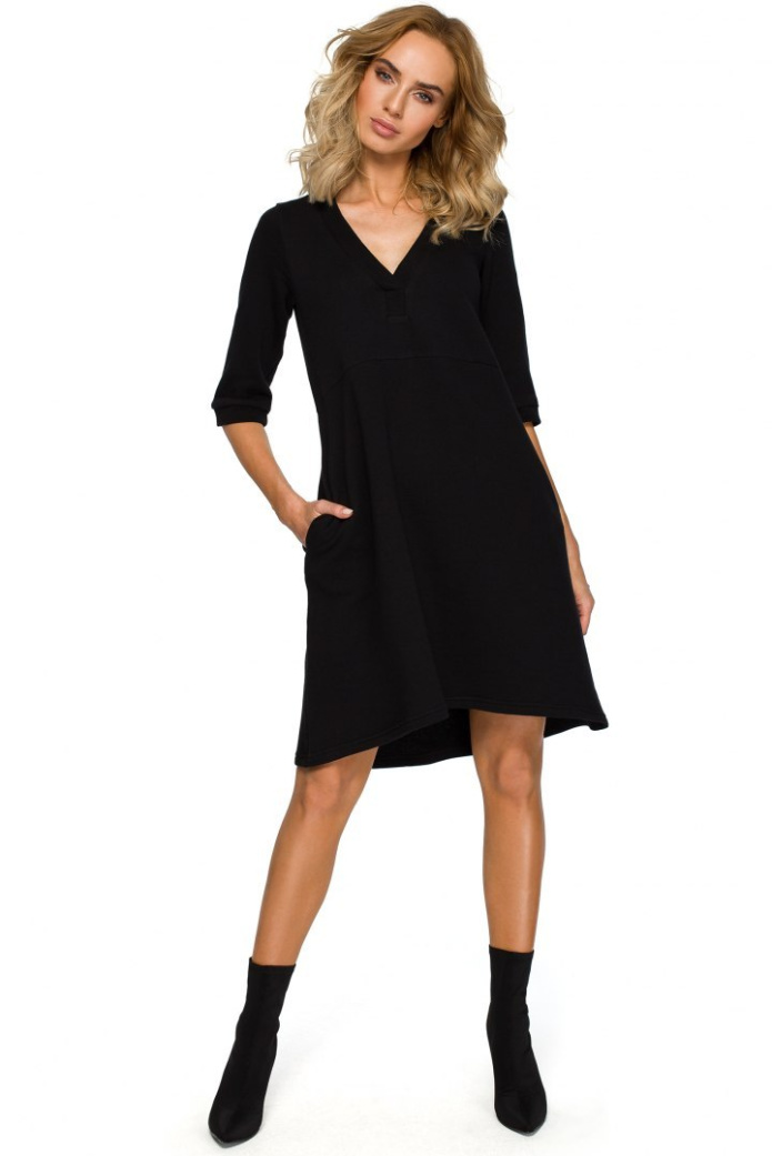 Sukienka midi - Trapezowa - czarna